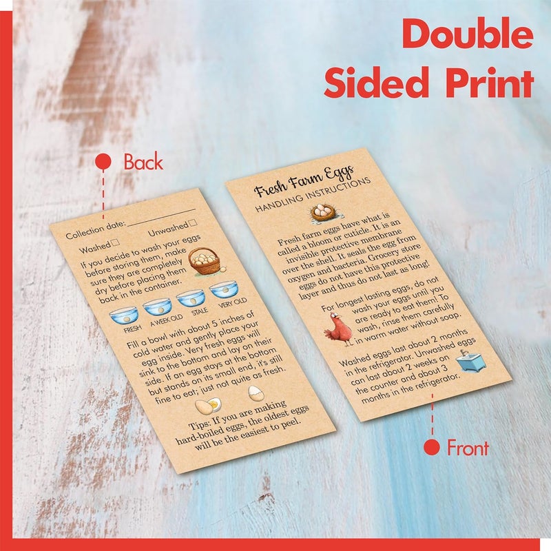 Gethelud 200 PCS Fresh Farm Egg Handling Instruction Cards, Double-sided Printing Egg Carton Stamp Bulk with Washed/Unwashed Fresh Egg Care Accessories Card Labels for Farm Fresh Eggs (3.5” x 2”) - Image 3